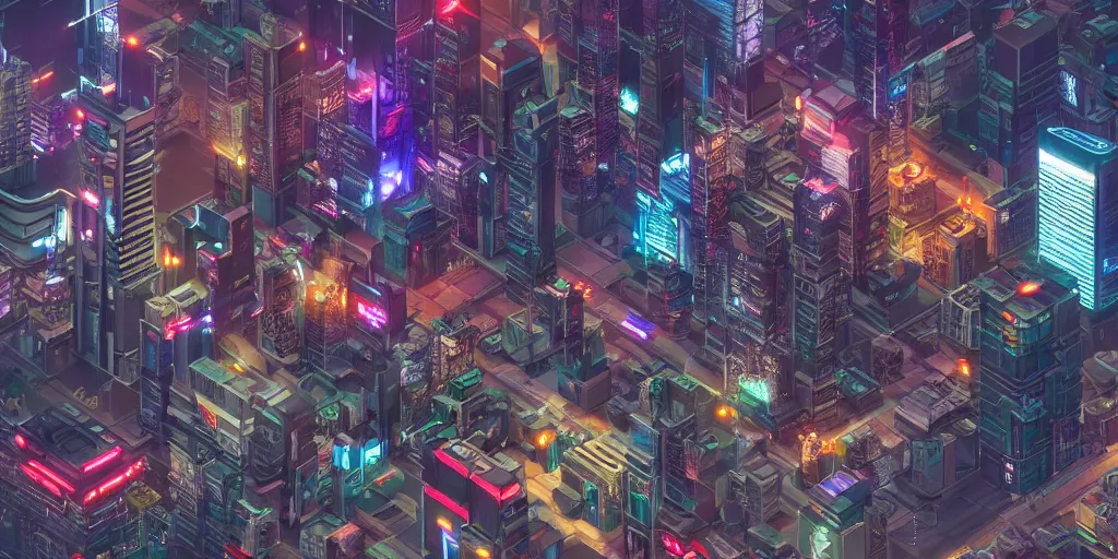 Prompt: cyberpunk city, isometric, 4K, vray render, wide angle