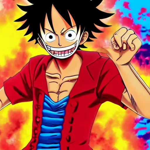 Prompt: monkey d luffy from one piece fighting kaidou, 4 k hd, over saturation, bright colours