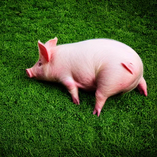 Prompt: A 4k photo of a pig sleeping on grass, highly detailed, focus on the pig