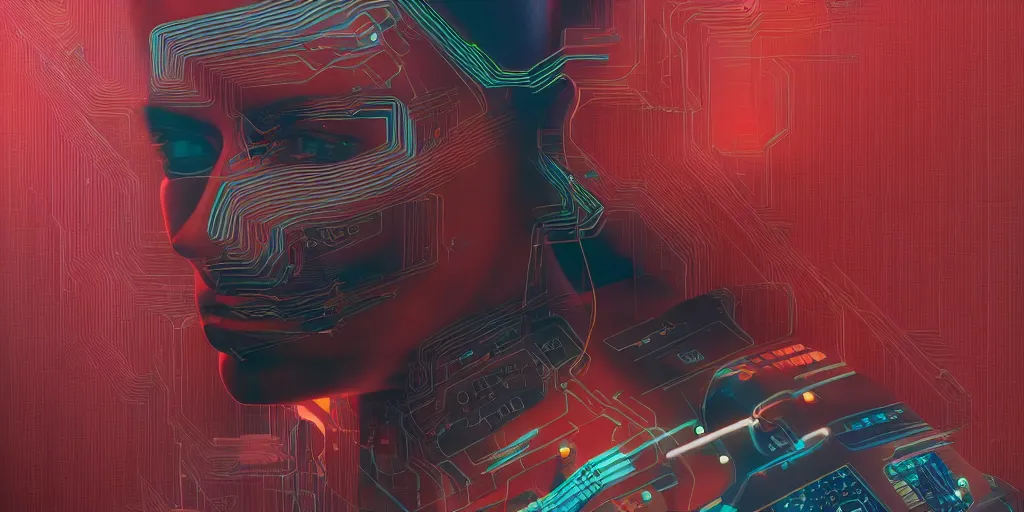 Prompt: portrait of computer & circuits, computer virusm, 8 k, by tristan eaton, trending on deviantart, face enhance, hyper detailed, minimalist, super detailed, cinematic, unreal engine, octane render, chalk texture on canvas