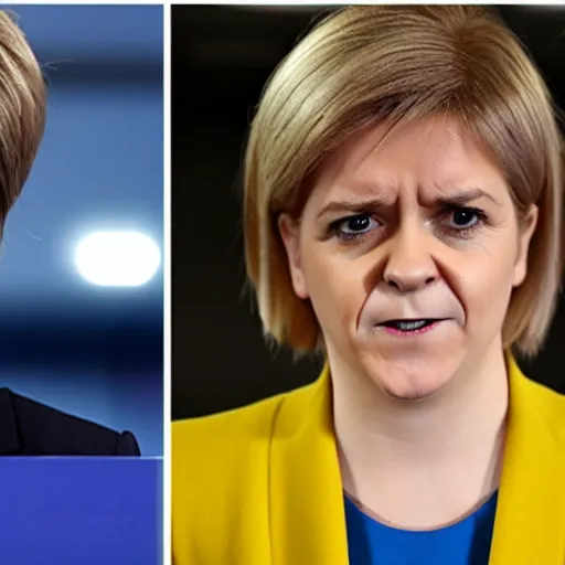 Prompt: First Minister Nicola Sturgeon vs British conservative Mp Liz Truss in street fighter