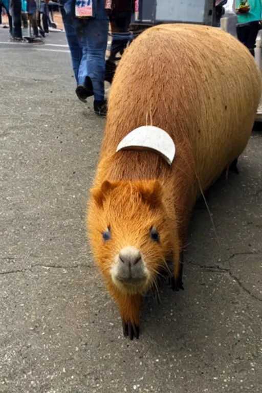 Prompt: a Capybara delivering pizza