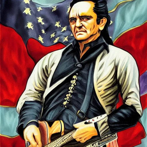 Image similar to fantasy art ultra detailed color johnny cash as a revolutionary war general