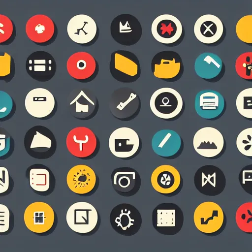 Prompt: ui icons, web design, in gouache detailed paintings, props, stylized, 2 d, kitbash, black color scheme, 8 k, close up