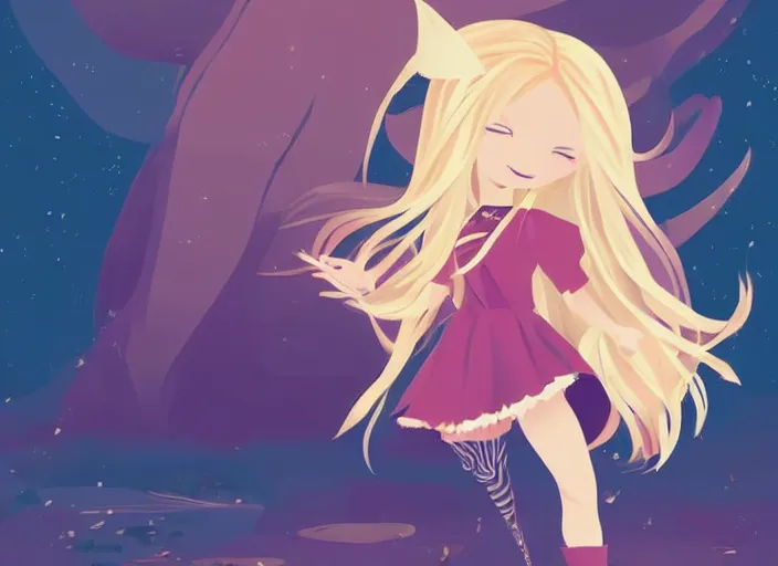 Prompt: little girl with long blonde hair dressed as a witch. clean cel shaded vector art. shutterstock. behance hd by lois van baarle, artgerm, helen huang, by makoto shinkai and ilya kuvshinov, rossdraws, illustration, art by ilya kuvshinov