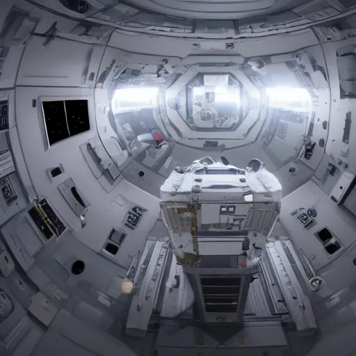 Image similar to Room of a spacecraft, with a bunk, photo realistic, playing, CGI, Unreal Engine, Hdri