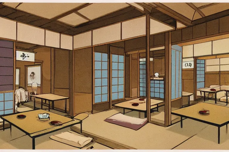 Image similar to concept art of japanese tea room, sen no rikyu, mad paint