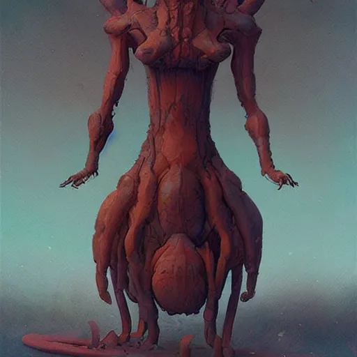 Image similar to A painting of an anthropomorphic ant queen standing on her hind legs formian pathfinder, digital art, Wayne Barlowe Pierre Pellegrini Greg Rutkowski