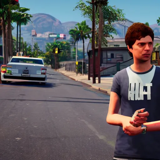 Image similar to michael cera in grand theft auto 5, ultra hd screenshot