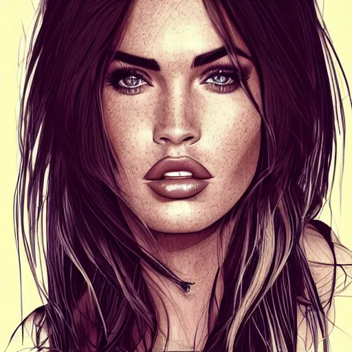 Image similar to megan fox portrait by arunas kacinskas, sketch, pencils, inl, minimalistic, procreate, digital illustration, vector illustration