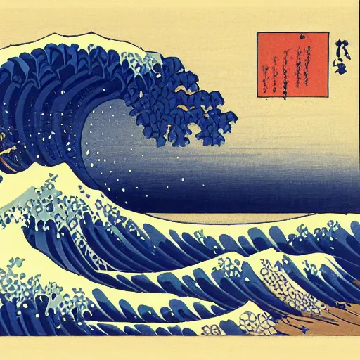 Image similar to train, painting by hokusai