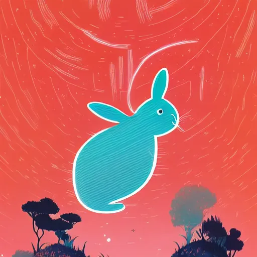 Image similar to A rabbit full of hope, looking for a black hole in an infinite time loop by Victo Ngai and Ghibli andlisk feng and atey ghailan