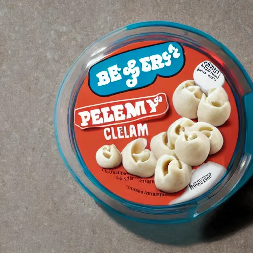 Image similar to ben and jerry's pelmeni flavoured ice cream, pelmeni written on the front