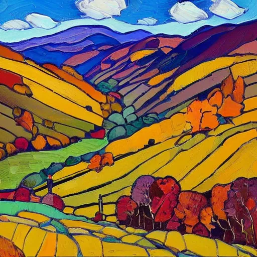 Prompt: beautiful autumnal scottish valley view by erin hanson