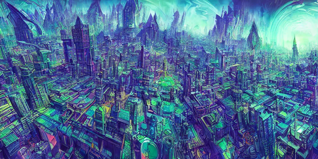 Prompt: DMT city by Android Jones