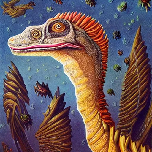 Image similar to portrait of surreal velociraptor, artwork by Daniel Merriam,