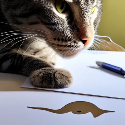 Image similar to a photo of a cat writing the word meow on a notepad