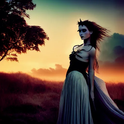 Image similar to photographic portrait of a stunningly beautiful gothic queen of the underworld female in soft dreamy light at sunset, contemporary fashion shoot, by edward robert hughes, annie leibovitz and steve mccurry, david lazar, jimmy nelsson, breathtaking, 8 k resolution, extremely detailed, beautiful, establishing shot, artistic, hyperrealistic, beautiful face, octane render