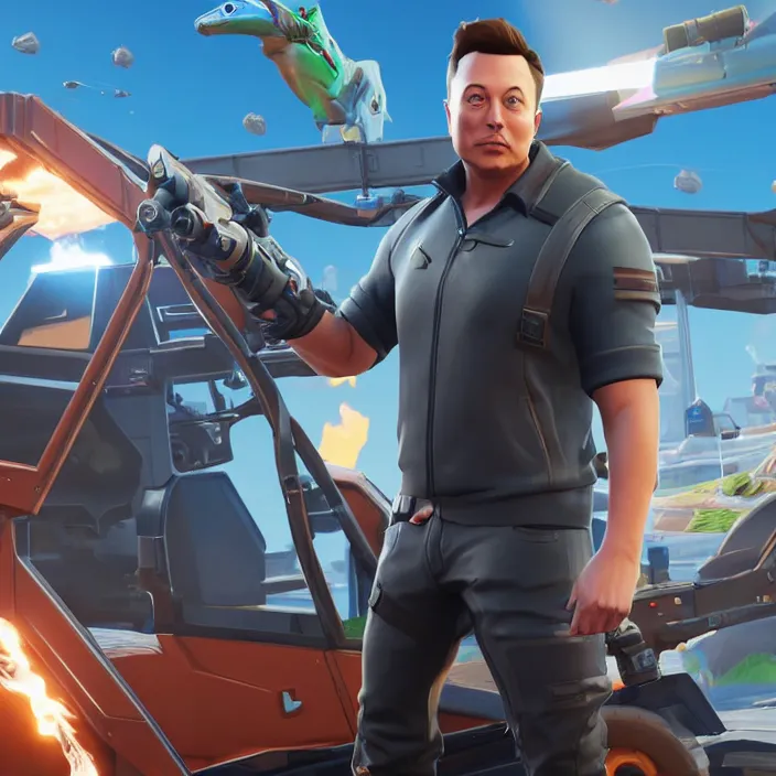 Prompt: elon musk in the video game fortnite, 3 d rendering, unreal engine, amazing likeness, very detailed