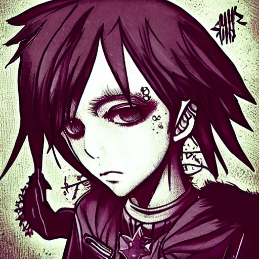 Image similar to punk astral, profile picture, grunge fashion, reflection, cute artwork, inspired by made in abyss, gothic style