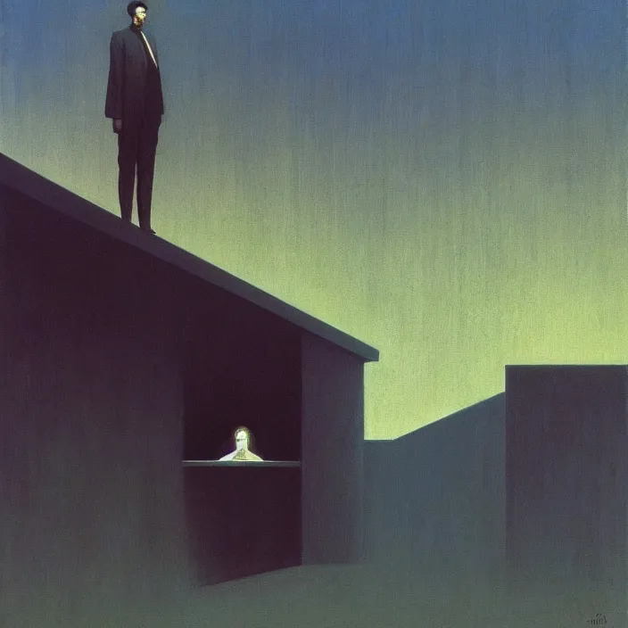 Prompt: do you trust the government, science fiction, Edward Hopper and James Gilleard, Zdzislaw Beksinski, highly detailed