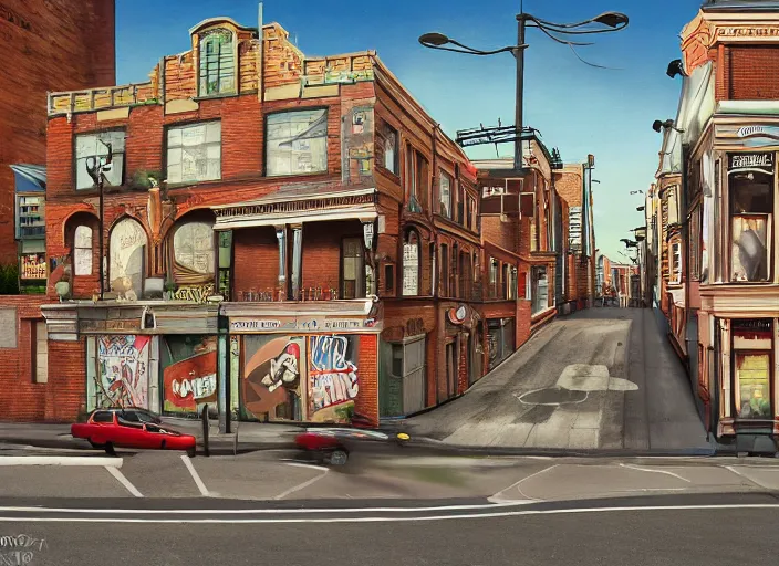 Image similar to north melbourne street, lowbrow, matte painting, 3 - d highly detailed, in the style of mark ryden