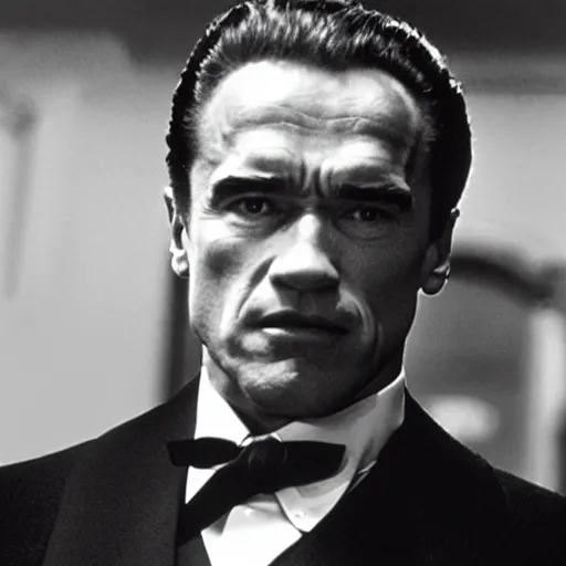 Image similar to film still of arnold schwarzenegger as vito corleone