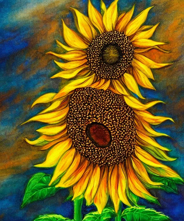 Image similar to a lonely single sunflower, water painting, sun rays, intricate, colorful, highly detailed, perfect composition, soft tones