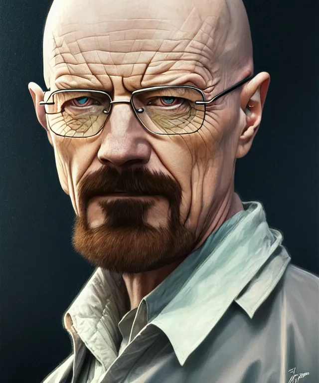 Image similar to Walter White as a nature prophet, sci-fi, amber eyes, face, long hair, fantasy, intricate, elegant, highly detailed, digital painting, artstation, concept art, smooth, sharp focus, illustration, art by artgerm and greg rutkowski and alphonse mucha