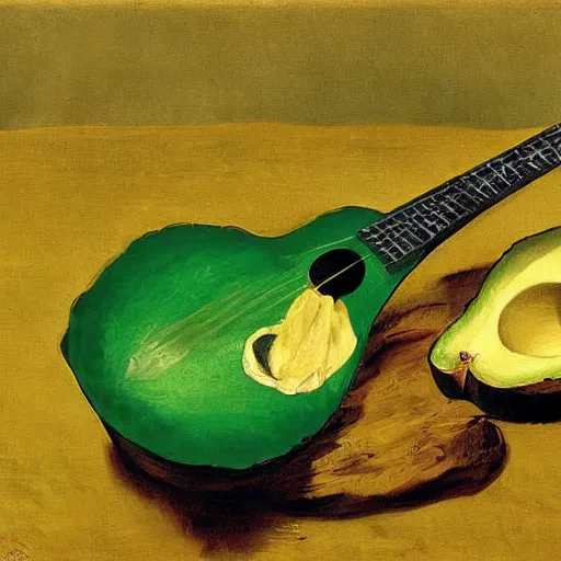 Prompt: avocado ukulele painted by manet