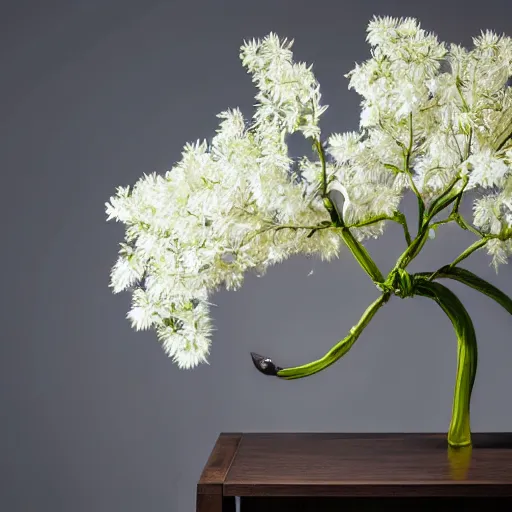 Image similar to a photo of 8k Ikebana in flower vase, ultra wide angle, sony a7r3, ultra detail, photorealistic, in simple background