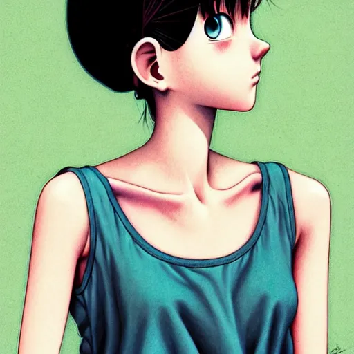 Prompt: richly detailed color  illustration of a dainty pretty young woman wearing a tank top, 'Southern Death Cult' is the theme, very soft shadowing, smooth textures, large scale image. art by Range Murata.