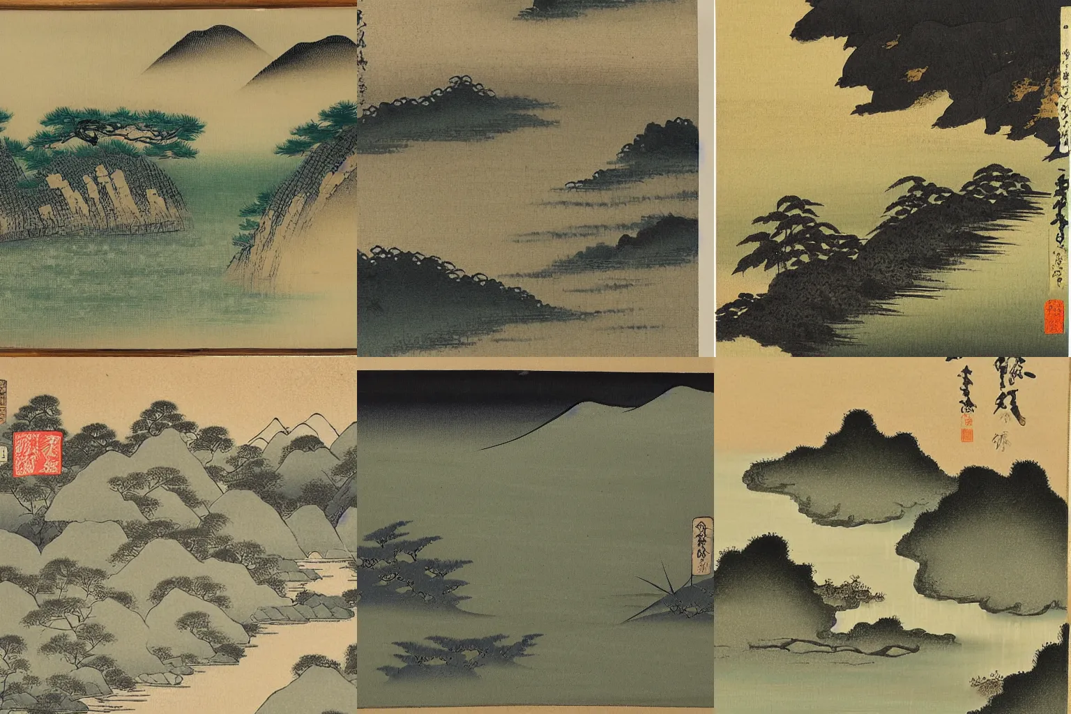 Prompt: landscape by shiokawa bunrin, 1 9 th century # nihonga acrylic ink drop