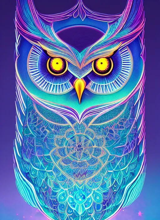 Image similar to symmetry!! product render poster vivid colors divine proportion owl, 神 圣, glowing fog intricate, elegant, highly detailed, digital painting, artstation, concept art, smooth, sharp focus, illustration,