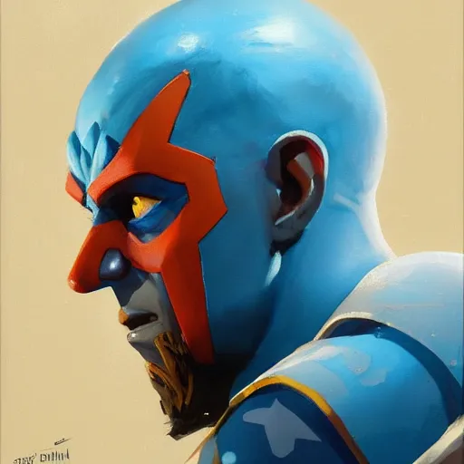 Image similar to greg manchess portrait painting of yondu udonta as overwatch character, medium shot, asymmetrical, profile picture, organic painting, sunny day, matte painting, bold shapes, hard edges, street art, trending on artstation, by huang guangjian and gil elvgren and sachin teng