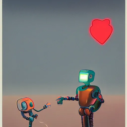 Image similar to Two men in a robot suit fighting over a heart by Simon Stålenhag