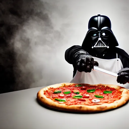 Prompt: trump making a pizza, modeling as darth vader in star wars, ( eos 5 ds r, iso 1 0 0, f / 8, 1 / 1 2 5, 8 4 mm, postprocessed, crisp face, facial features )