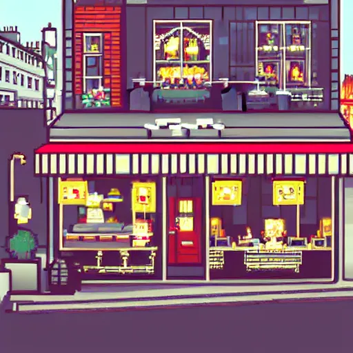 Image similar to an 8 - bit cozy cafe in paris, pixiv, illustration