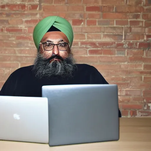 Image similar to fat Inderjit Gill sitting at a computer looking lost, photograph, high quality