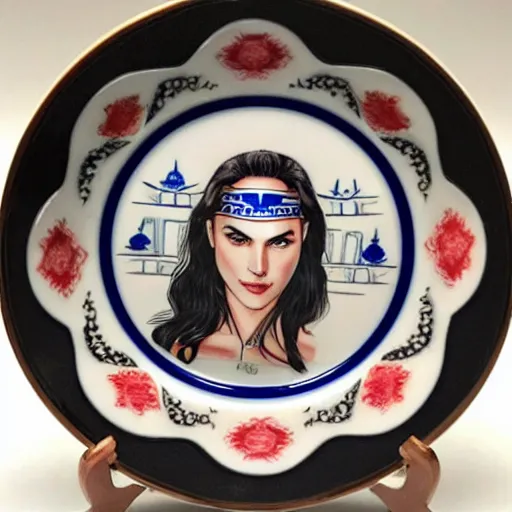 gal gadot china plate, plate with chinese patterns, Stable Diffusion