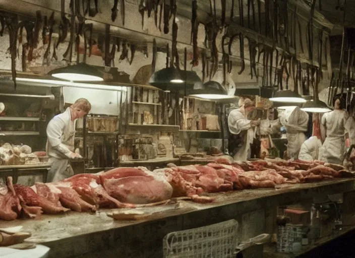 Image similar to a film still of a butchery in harry potter