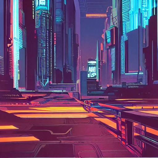 Prompt: big city, cyberpunk style, art by syd mead