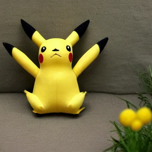 Prompt: Pikachu doll, lovingly taken care of and tended to