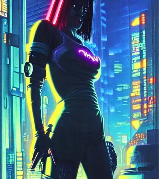 Image similar to a portrait of a cyberpunk denizen, Night City, cyberpunk 2077, very very coherent painting, 1979 OMNI Magazine Cover, street level neo-Tokyo in cyberpunk 2020 style by Vincent Di Fate by mark arian by artgerm, 4k, 8k, HD, trending on artstation