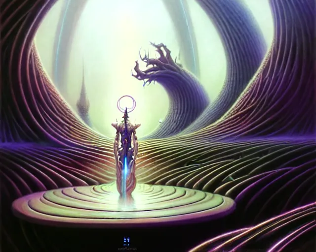 Image similar to a futuristic toilet, fantasy landscape made of fractals facing each other, ultra realistic, wide angle, intricate details, the fifth element artifacts, highly detailed by peter mohrbacher, hajime sorayama, wayne barlowe, boris vallejo, aaron horkey, gaston bussiere, craig mullins