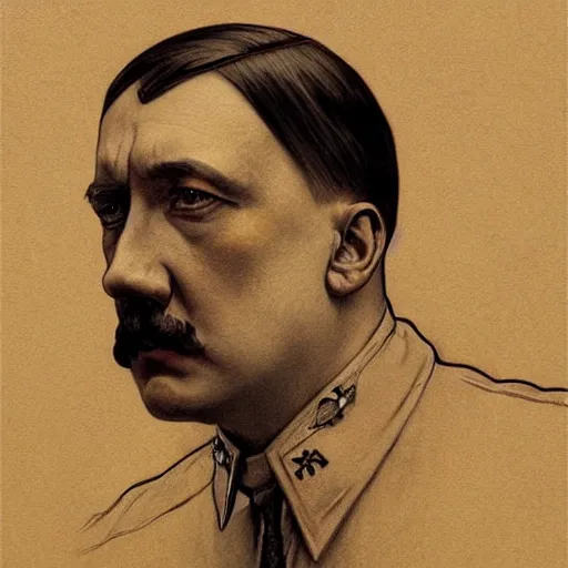 Image similar to amazing lifelike award winning pencil illustration of Adolf Hitler trending on art station artgerm Greg rutkowski alphonse mucha cinematic