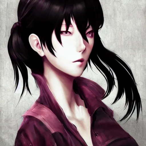 Image similar to heroine, beautiful, sui ishida with black hair art manga, hyperrealistic, highly detailed, a real photographic, digital art, digital art, 8 k, character, realistic, portrait, female samurai, symatrical, dark atmospheric lighting, manga style, artstation, symetric, lineart