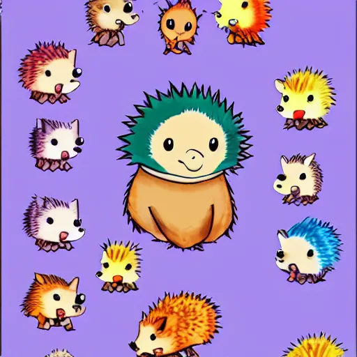 Image similar to baby hedgehogs in the style of cute anime, adorable, cute, art station