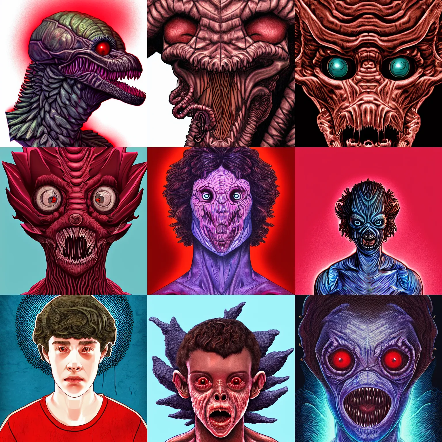 Prompt: the head of a demogorgon from stranger things with the body of a bird, highly detailed digital art