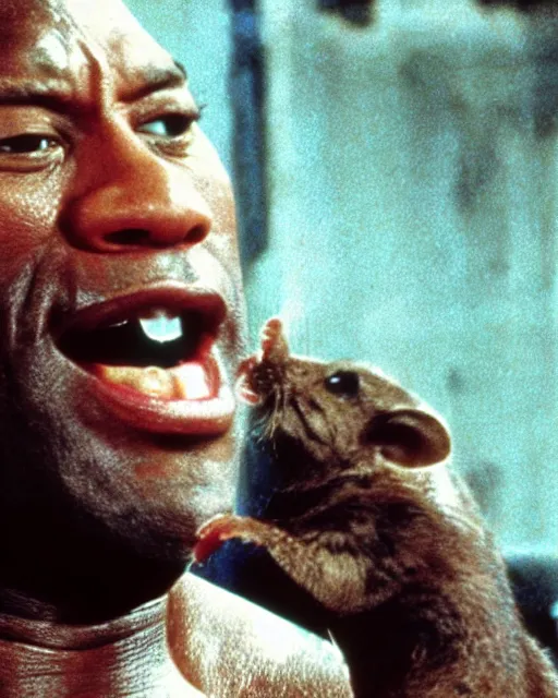 Image similar to film still close - up shot of dwayne johnson as john coffey petting a mouse in the movie the green mile. photographic, photography